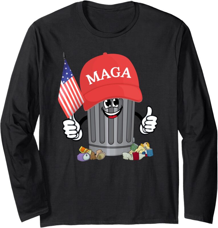 Proud MAGA Garbage Trump Supporter Trash Can Cartoon Funny Long Sleeve T-Shirt