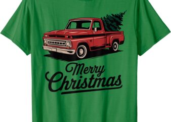 Red Pickup Truck Christmas Tree Vintage Christmas Men Women T-Shirt