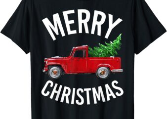 Red Vintage Wagon Tree Vacation Gift Red Truck Christmas T-Shirt