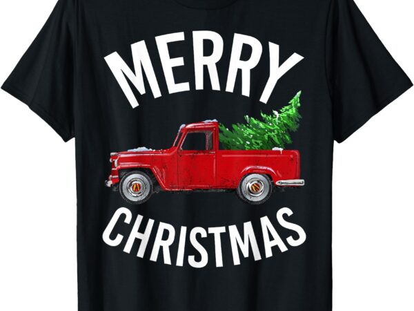 Red vintage wagon tree vacation gift red truck christmas t-shirt