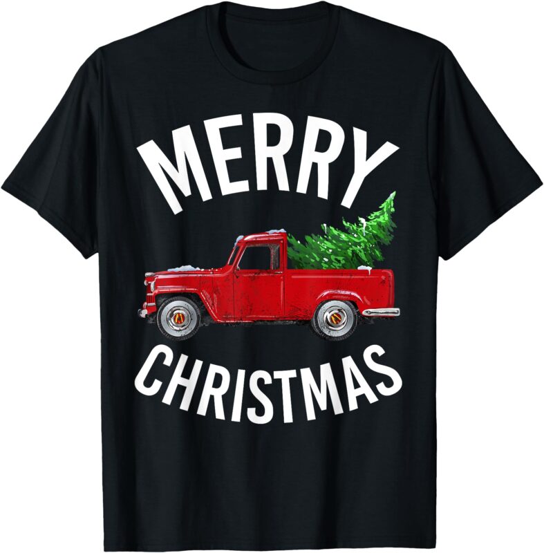 Red Vintage Wagon Tree Vacation Gift Red Truck Christmas T-Shirt