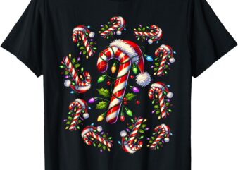 Red and White Candy Cane Santa Christmas Funny Xmas Lights T-Shirt