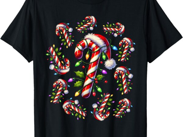 Red and white candy cane santa christmas funny xmas lights t-shirt