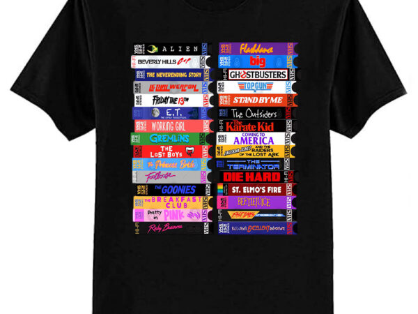 Retro 80s movies vhs stacks t-shirt