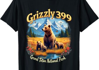 Retro Bear Grizzly 399 Wild & Free Grand Teton National Park T-Shirt