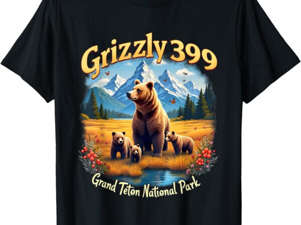 Retro bear grizzly 399 wild & free grand teton national park t-shirt