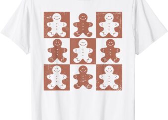 Retro Checkered Gingerbread Man Distressed Christmas Pajamas T-Shirt