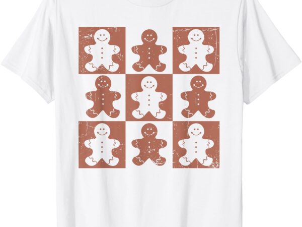 Retro checkered gingerbread man distressed christmas pajamas t-shirt