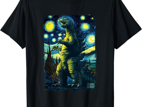 Retro classic starry night legendary japanese kaiju t-shirt