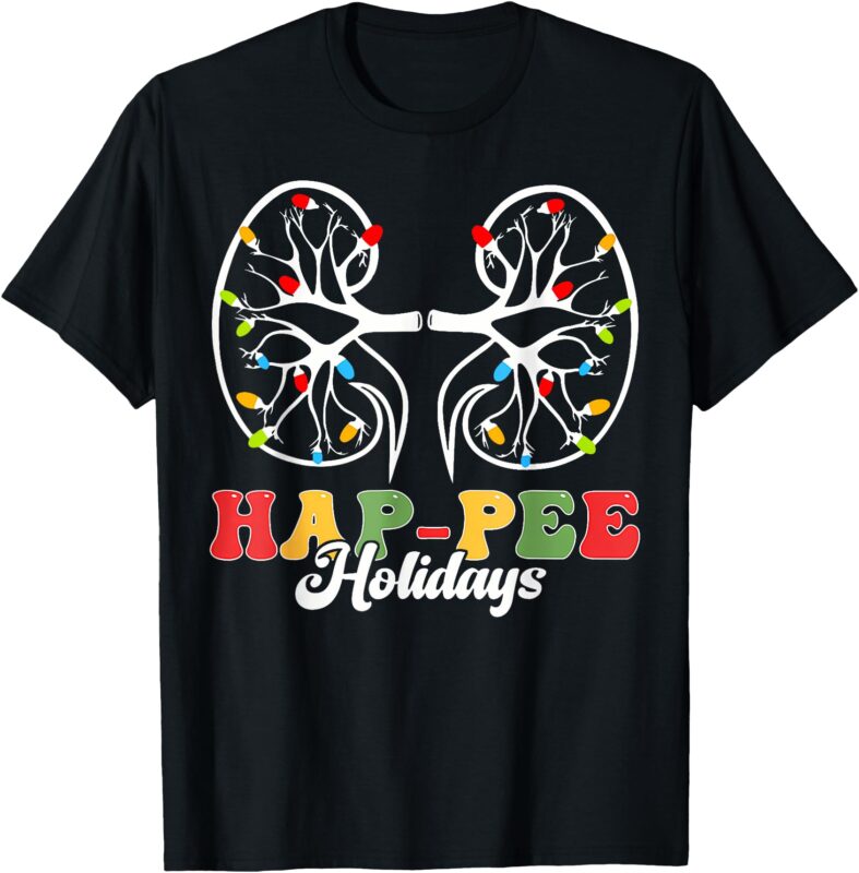 Retro Hap Pee Holidays Christmas Dialysis Nurse Kidney Xmas T-Shirt