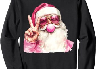 Retro Santa Christmas Blowing Bubble Pink Santa Peace Sign Sweatshirt