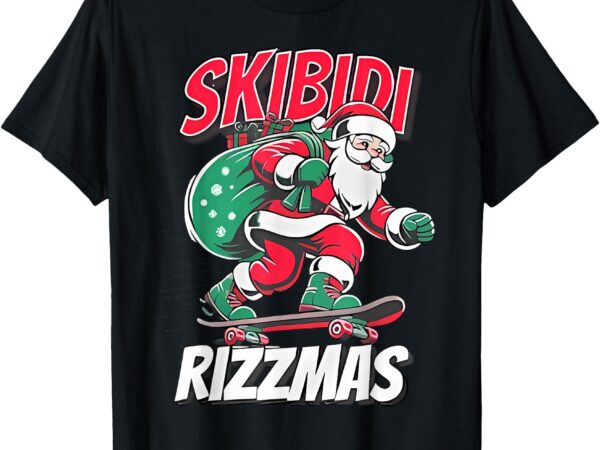 Retro skibidi rizzmas funny santa clause skating board xmas t-shirt