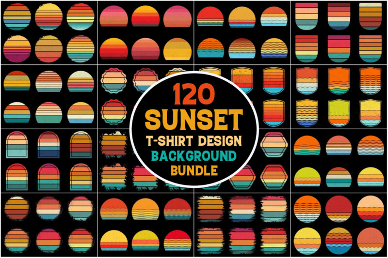 Retro Vintage Sunset Grunge Background Bundle