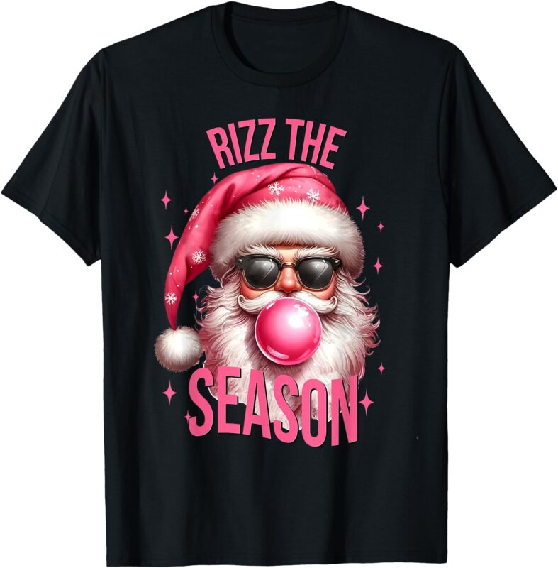 Rizz The Season Funny Christmas Rizzmas Pink Santa Rizzler T-Shirt