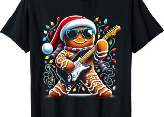 Rock Guitar Gingerbread Playing Guitar -Funny Christmas Xmas T-Shirt