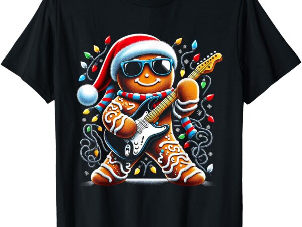 Rock guitar gingerbread playing guitar -funny christmas xmas t-shirt