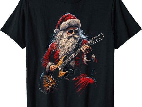 Rock guitar santa claus playing guitar – funny christmas t-shirt