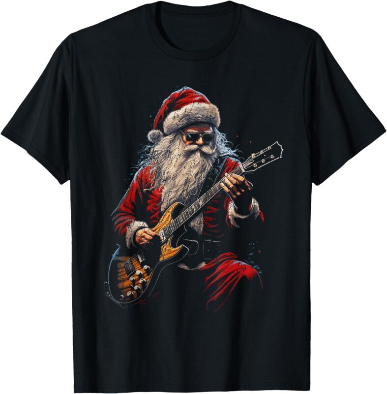 Rock Guitar Santa Claus Playing Guitar – Funny Christmas T-Shirt