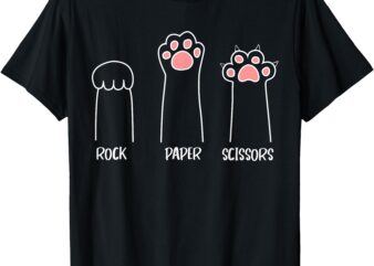 Rock Paper Scissors Hand Game Cute Paw Funny Cat T-Shirt