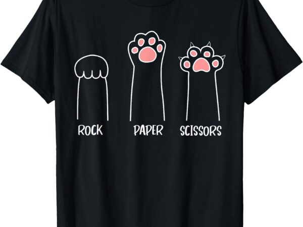 Rock paper scissors hand game cute paw funny cat t-shirt