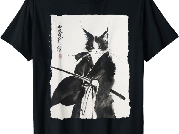 Samurai cat vintage ukiyo-e warrior art graphic cat art t-shirt