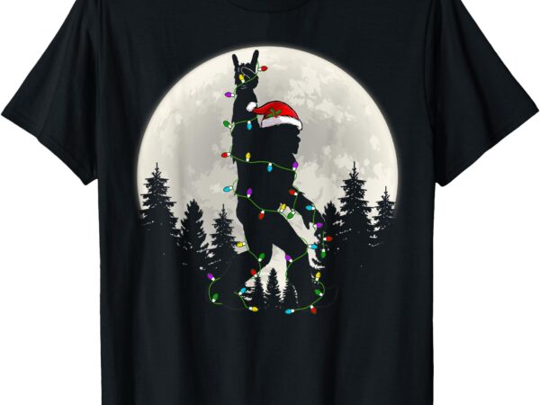 Santa bigfoot christmas lights funny xmas sasquatch men boys t-shirt