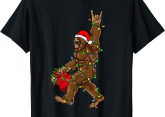 Santa Bigfoot Christmas Lights Rock Funny Sasquatch Believe T-Shirt