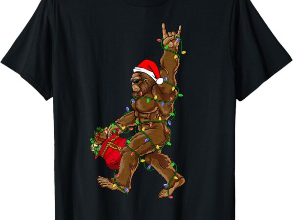 Santa bigfoot christmas lights rock funny sasquatch believe t-shirt