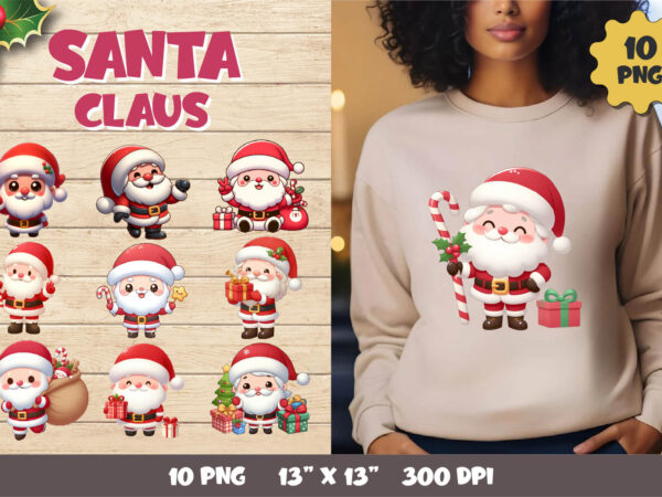 Santa claus cartoon. clipart, png. t shirt template vector