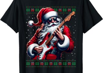 Santa Guitar Musician Guitarist Ugly Christmas Sweater T-Shirt