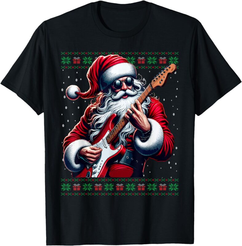 Santa Guitar Musician Guitarist Ugly Christmas Sweater T-Shirt