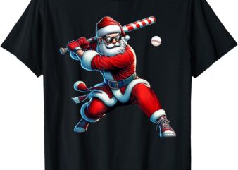 Santa Playing Baseball Men Boys Christmas Baseball Player T-Shirt