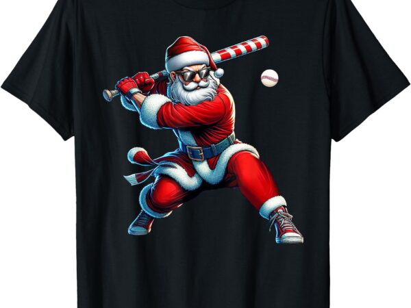 Santa playing baseball men boys christmas baseball player t-shirt