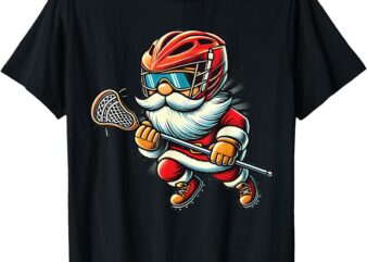 Santa Playing Lacrosse Funny Lacrosse Lax Player Christmas T-Shirt