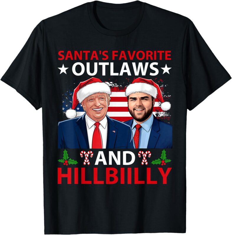 Santa’s Favorite Outlaws & Hillbiilly Trump Vance Christmas T-Shirt