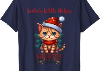 Santa’s Little Helper- Cute Cat Merry Christmas Animal Art T-Shirt