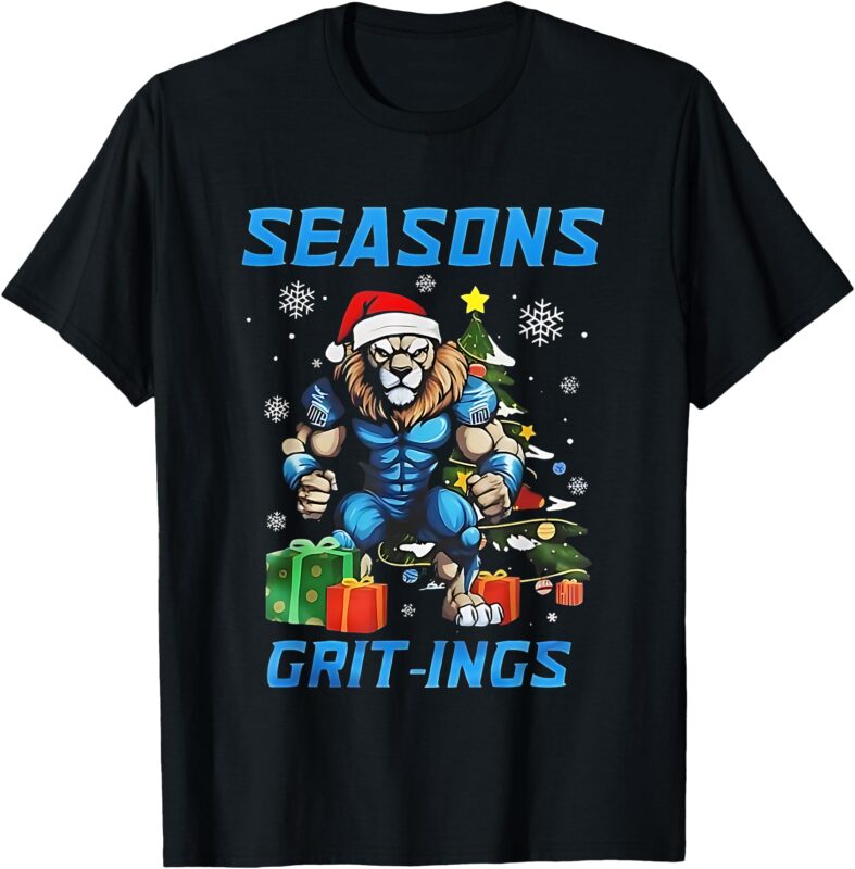 Seasons Grit-Ings Lions Christmas Funny Christmas 2024 T-Shirt