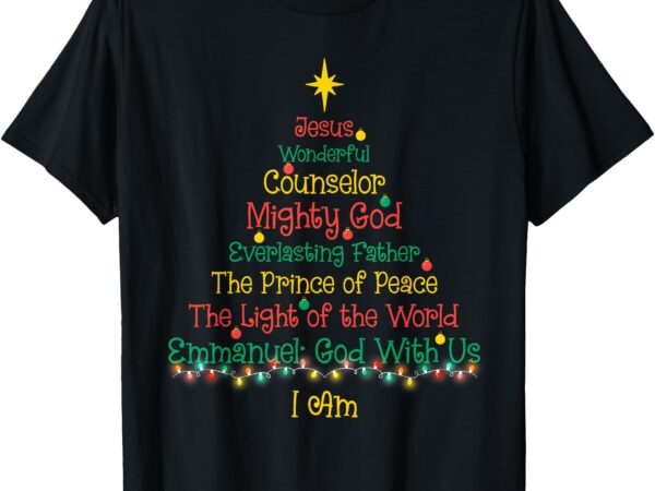 Christian christmas jesus bible names xmas tree shaped t-shirt