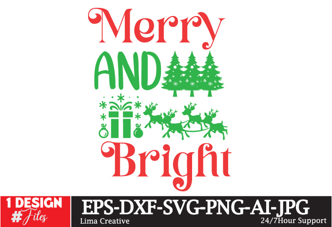 Merry and Bright Sublimation PNG ,Christmas Sublimation Design