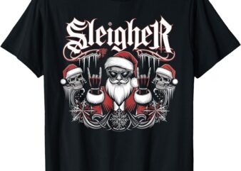 Sleigher Skull Santa Rock n’ Roll Christmas Metal T-Shirt