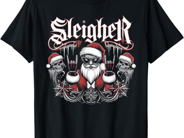 Sleigher skull santa rock n’ roll christmas metal t-shirt