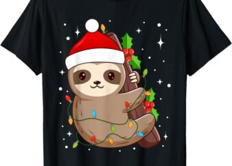 Sloth Santa Hat Lights Christmas Cute Slothmas Xmas Pajama T-Shirt