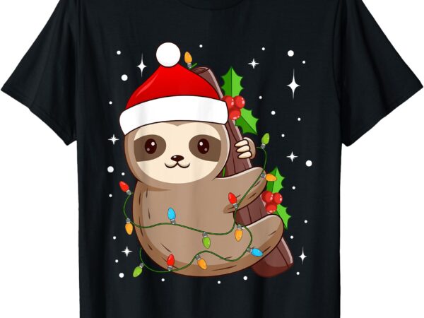 Sloth santa hat lights christmas cute slothmas xmas pajama t-shirt