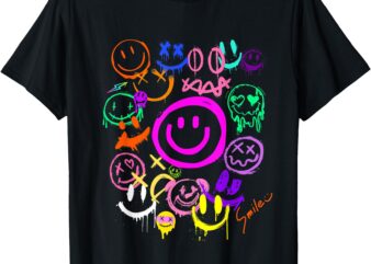 Smile Face Emoticons Fun Vivid Graffiti Smileys, Graphic T-Shirt