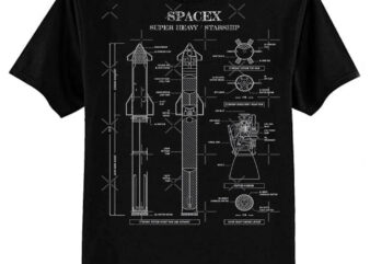 SpaceX Starship Super Heavy (White Stencil – No Background) Vertical Classic T-Shirt