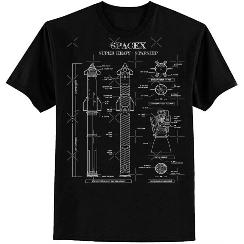 SpaceX Starship Super Heavy (White Stencil – No Background) Vertical Classic T-Shirt