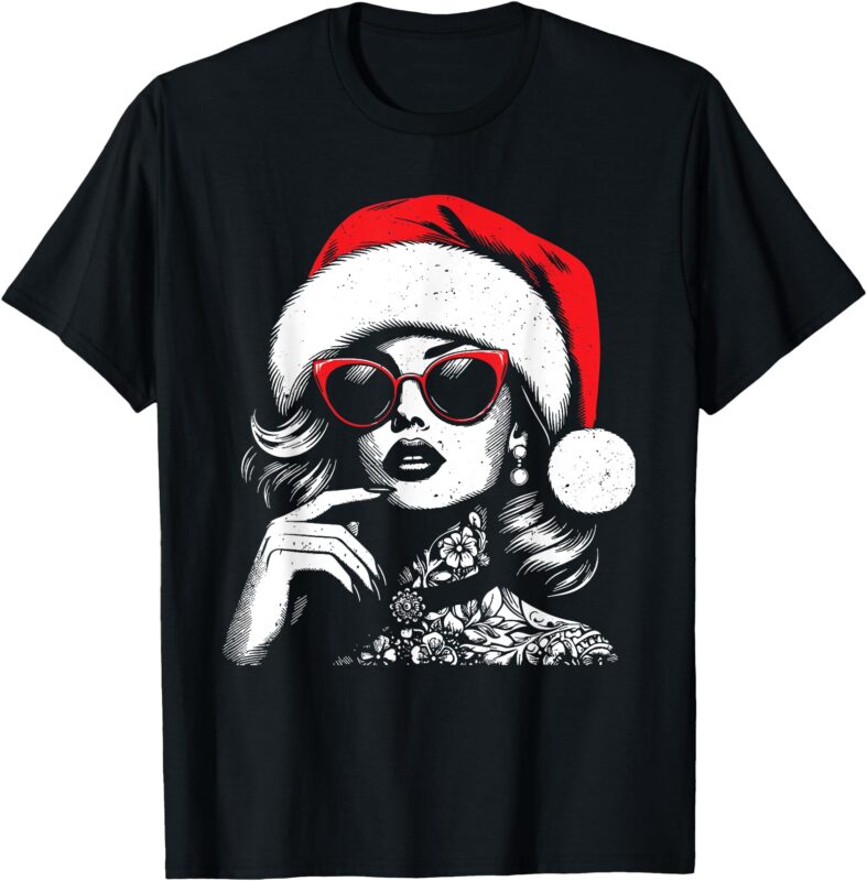 Stylish Mrs Claus, Merry Christmas Xmas Vintage women Girls T-Shirt