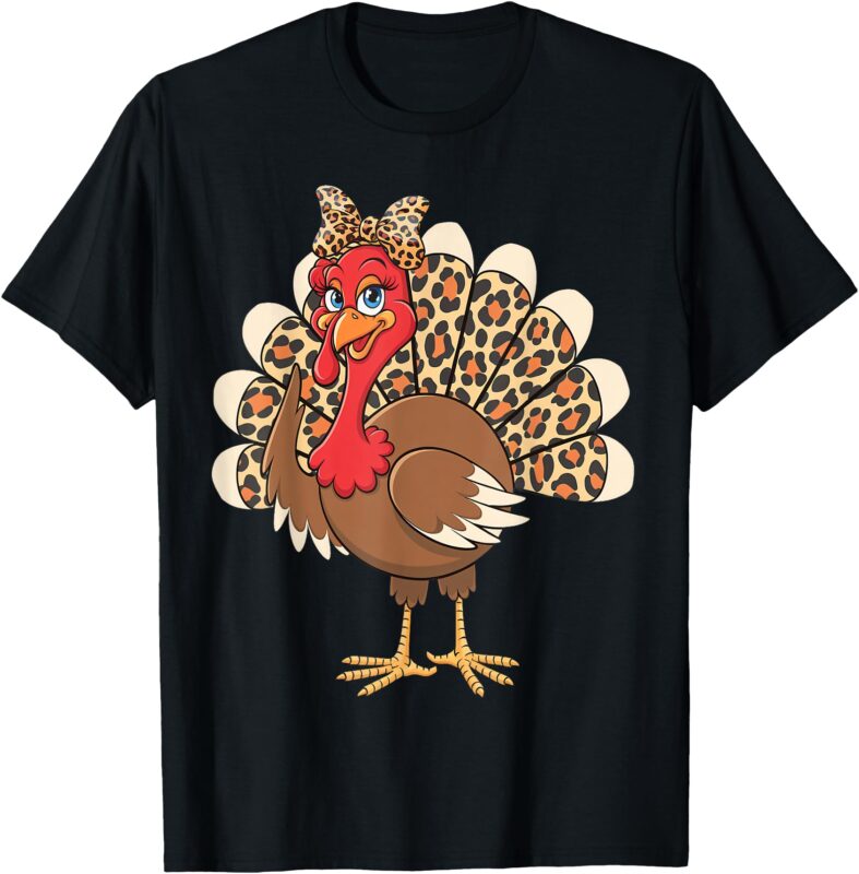 Stylish Thanksgiving Turkey with Leopard Print Design T-Shirt