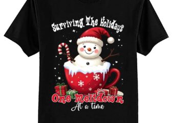 Surviving The Holidays One Meltdown Funny Christmas Snowman T-Shirt ltsp