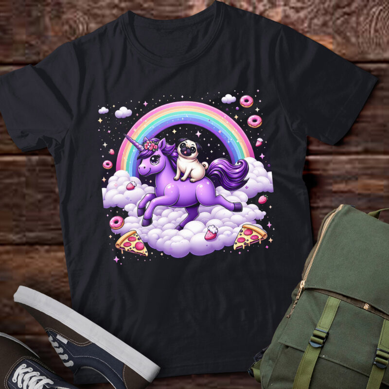 TA106-Rainbow Pug In Space Riding A Unicorn T-Shirt